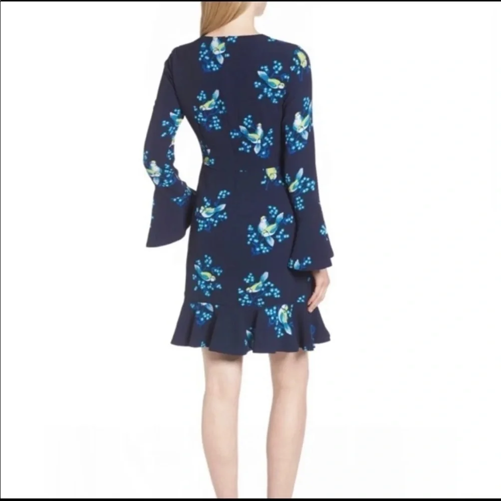 Draper James magnolia mockingbird blue‎ flare bell sleeve v neck dress